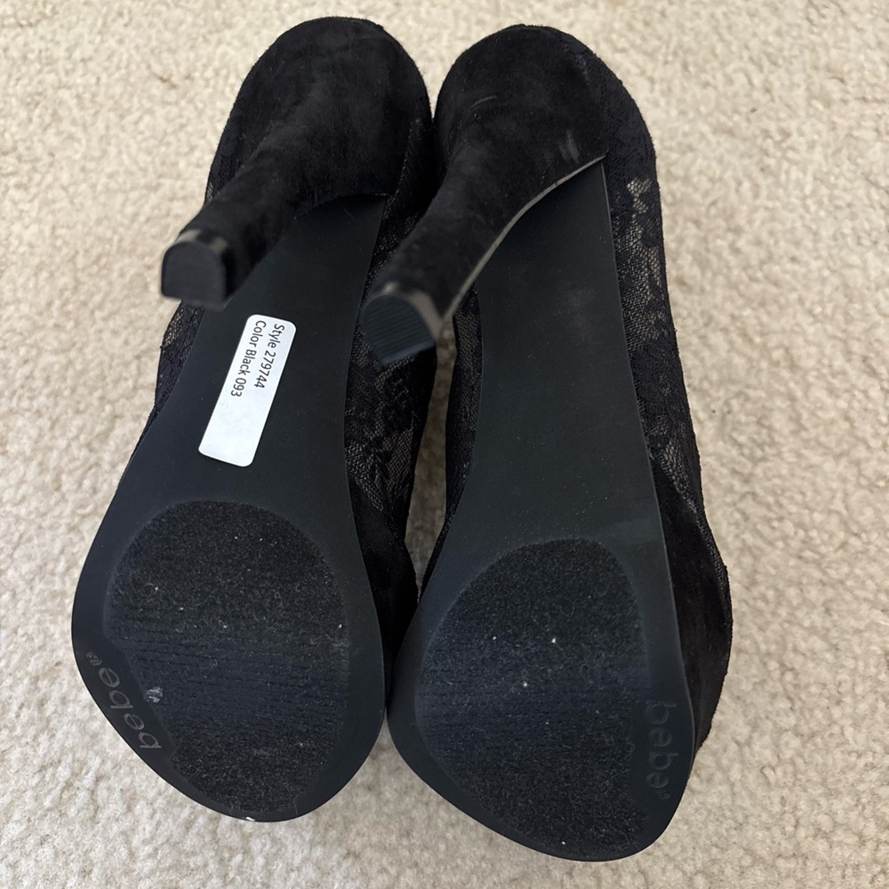 NWOB Bebe Lace Peep-Toe High Heel Ankle Boots - black Olivia SS 5.5 - Picture 6 of 9